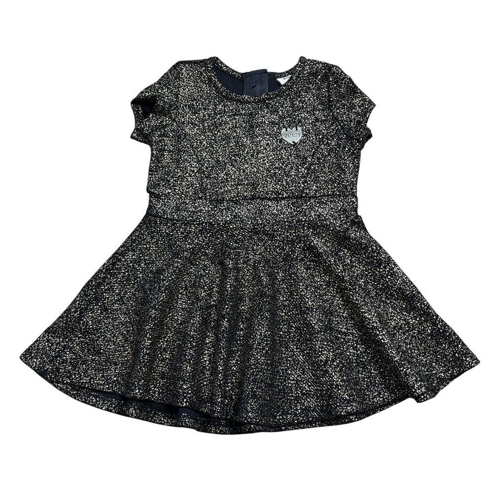 Juicy Couture Toddler Girls Black Gold Sparkle A-Line Dress Short Sleeve Sz 12m